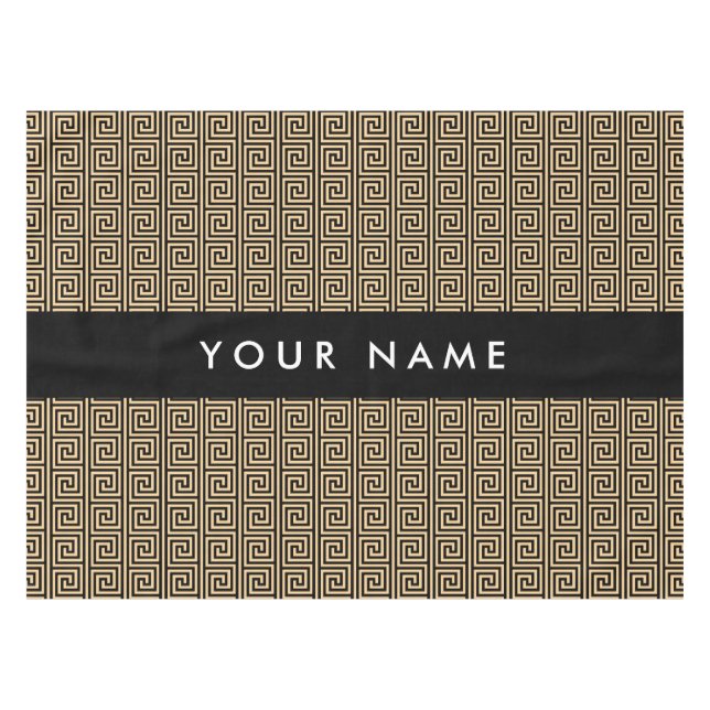 Greek Meander Key Brown, Your Name, Personalise Tablecloth (Front (Horizontal))
