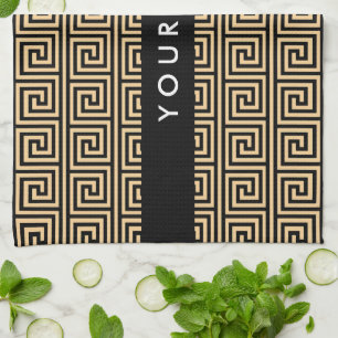 Greek Meander Key Brown, Your Name, Personalise Tea Towel