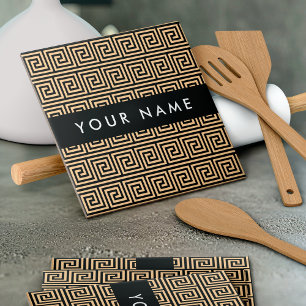 Greek Meander Key Brown, Your Name, Personalise Tile