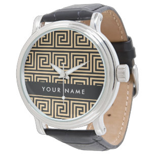 Greek Meander Key Brown, Your Name, Personalise Watch