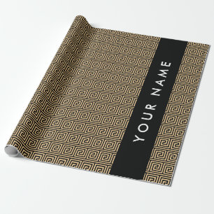 Greek Meander Key Brown, Your Name, Personalise Wrapping Paper