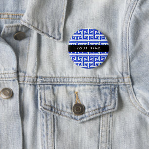 Greek Meander Key H Blue, Your Name, Personalise 6 Cm Round Badge