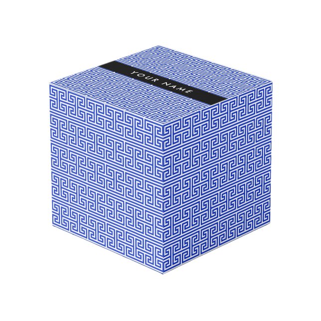 Greek Meander Key H Blue, Your Name, Personalise Cube (Front Angled)