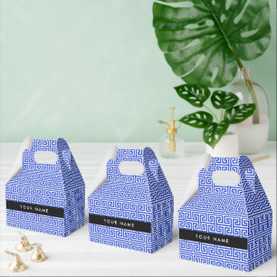 Greek Meander Key H Blue, Your Name, Personalise Favour Box