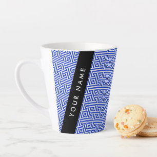 Greek Meander Key H Blue, Your Name, Personalise Latte Mug
