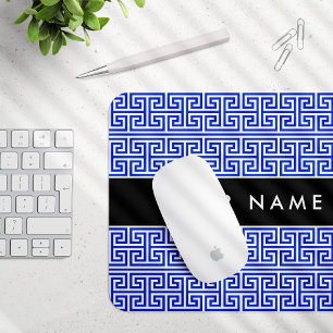 Greek Meander Key H Blue, Your Name, Personalise Mouse Pad