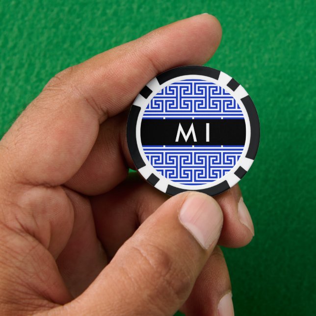 Greek Meander Key H Blue, Your Name, Personalise Poker Chips (Hand)