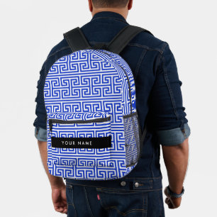 Greek Meander Key H Blue, Your Name, Personalise Printed Backpack
