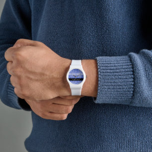 Greek Meander Key H Blue, Your Name, Personalise Watch