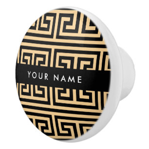 Greek Meander Key H Brown, Your Name, Personalise Ceramic Knob