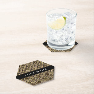 Greek Meander Key H Brown, Your Name, Personalise Paper Coaster