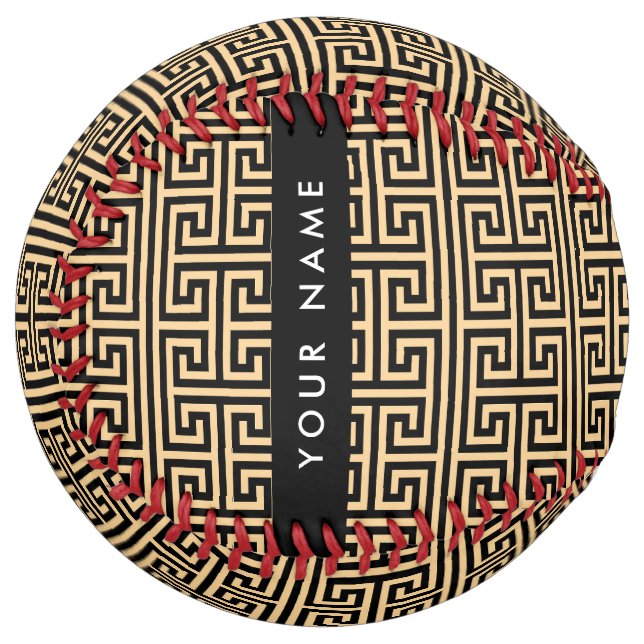 Greek Meander Key H Brown, Your Name, Personalise Softball (Front Left)