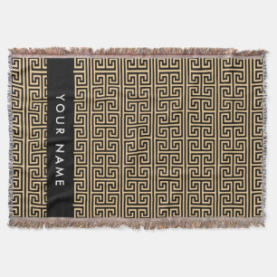 Greek Meander Key H Brown, Your Name, Personalise Throw Blanket