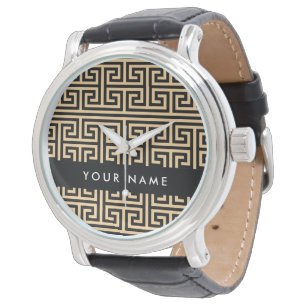 Greek Meander Key H Brown, Your Name, Personalise Watch