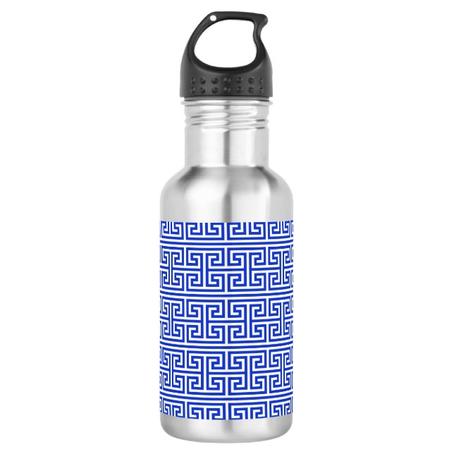 Greek Meander Key Square H Pattern Blue 532 Ml Water Bottle (Front)
