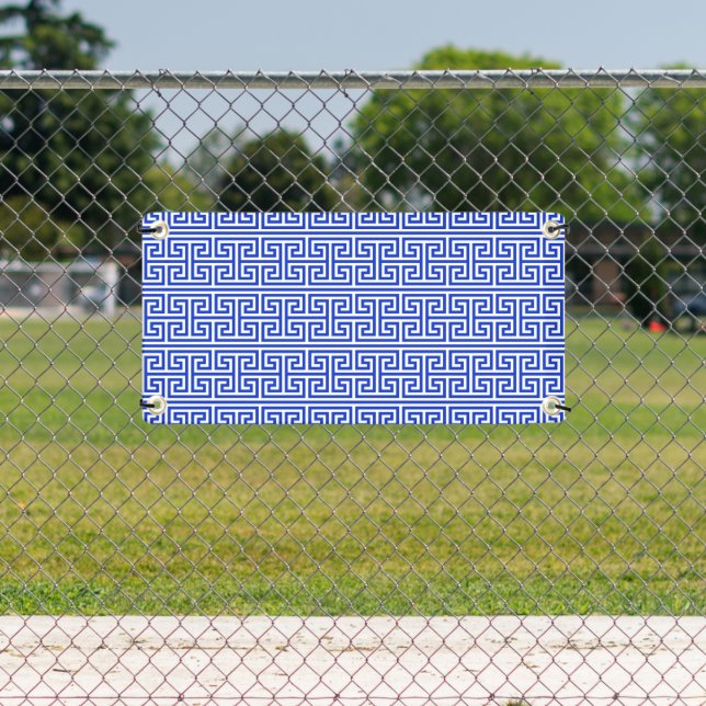 Greek Meander Key Square H Pattern Blue Banner (Insitu)