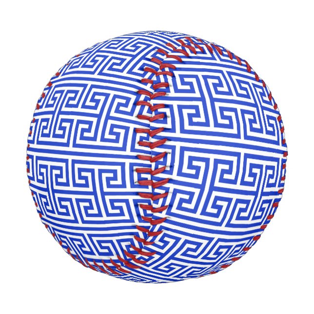 Greek Meander Key Square H Pattern Blue Baseball (Angled)