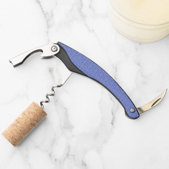Greek Meander Key Square H Pattern Blue Corkscrew (Front)