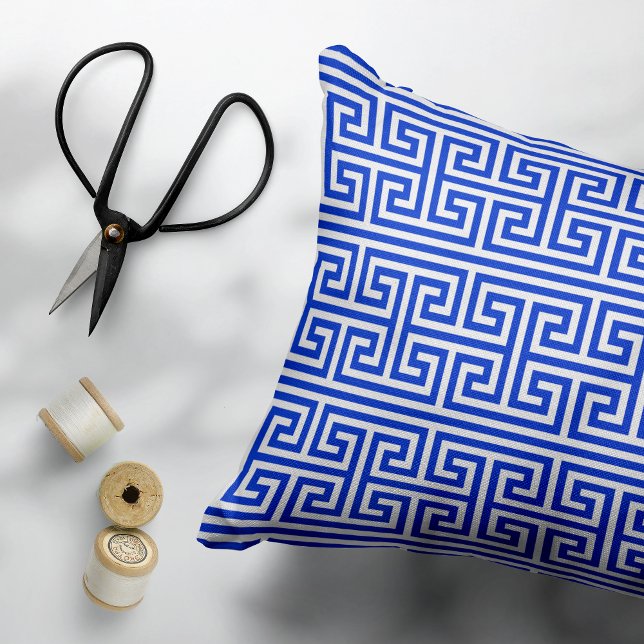 Greek Meander Key Square H Pattern Blue Decorative Cushion (Creator Uploaded)