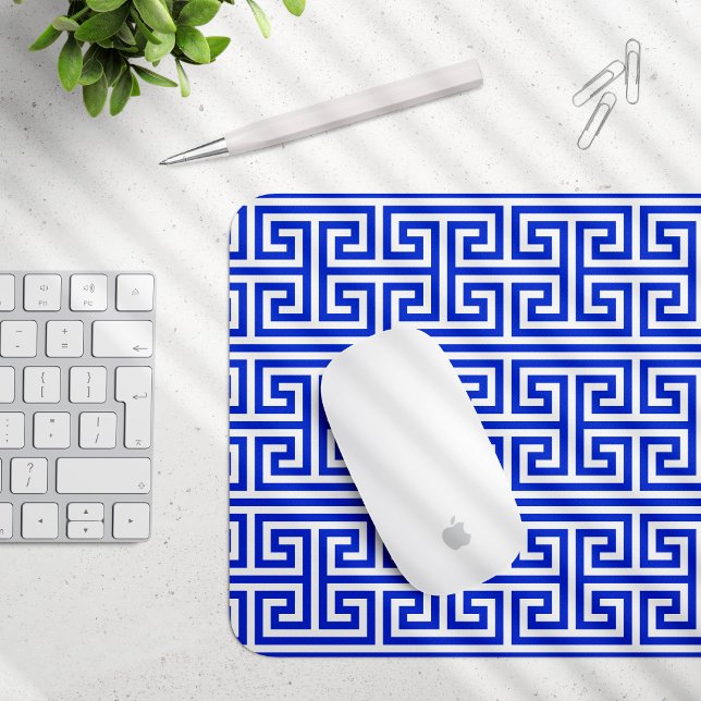 Greek Meander Key Square H Pattern Blue Mouse Pad (Creator Uploaded)