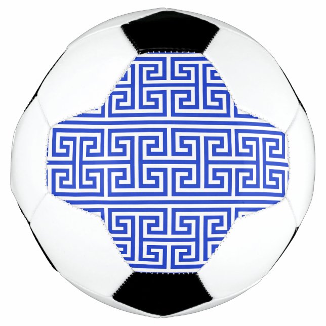 Greek Meander Key Square H Pattern Blue Soccer Ball (Front)