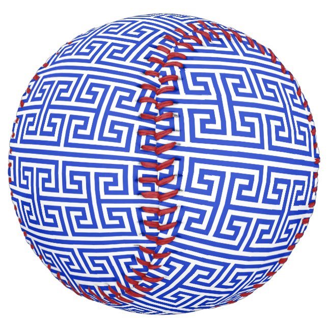 Greek Meander Key Square H Pattern Blue Softball (Angled)
