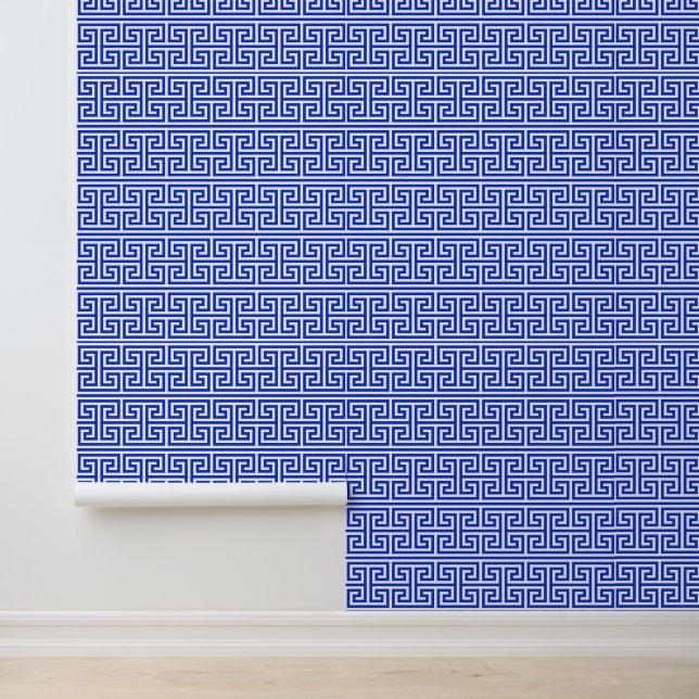 Greek Meander Key Square H Pattern Blue Wallpaper (Application)