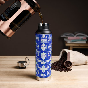 Greek Meander Key Square H Pattern Blue Water Bottle