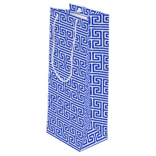 Greek Meander Key Square H Pattern Blue Wine Gift Bag