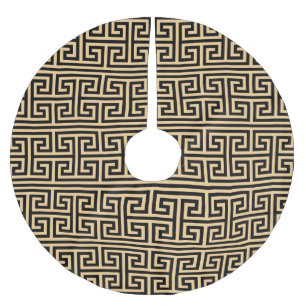 Greek Meander Key Square H Pattern Brown Brushed Polyester Tree Skirt