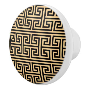 Greek Meander Key Square H Pattern Brown Ceramic Knob