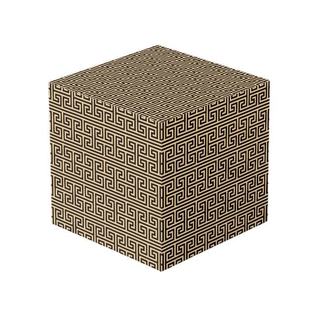 Greek Meander Key Square H Pattern Brown Cube (Front Angled)