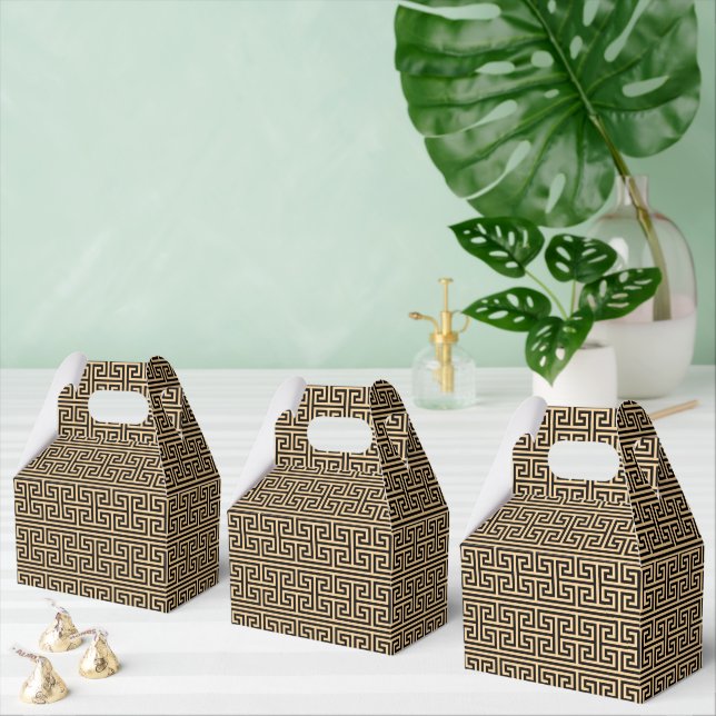 Greek Meander Key Square H Pattern Brown Favour Box (Multiple)