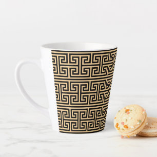Greek Meander Key Square H Pattern Brown Latte Mug