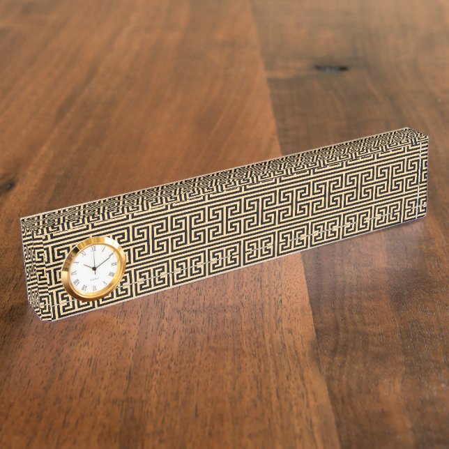 Greek Meander Key Square H Pattern Brown Nameplate (Side)