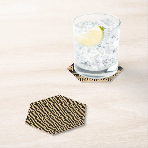 Greek Meander Key Square H Pattern Brown Paper Coaster