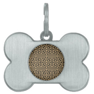 Greek Meander Key Square H Pattern Brown Pet ID Tag