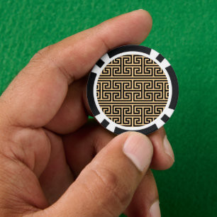 Greek Meander Key Square H Pattern Brown Poker Chips