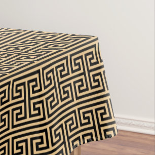 Greek Meander Key Square H Pattern Brown Tablecloth