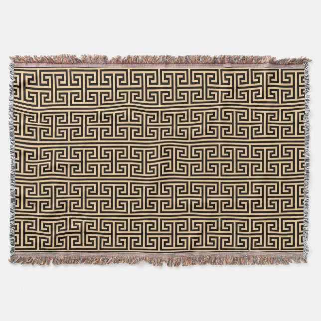 Greek Meander Key Square H Pattern Brown Throw Blanket (Front)