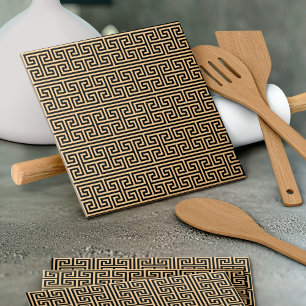 Greek Meander Key Square H Pattern Brown Tile