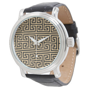 Greek Meander Key Square H Pattern Brown Watch