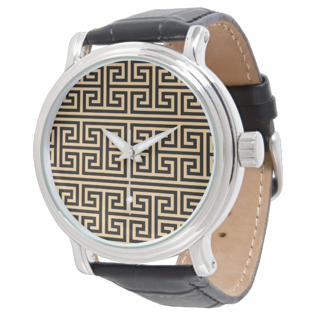 Greek Meander Key Square H Pattern Brown Watch (Angled)