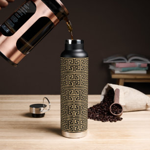 Greek Meander Key Square H Pattern Brown Water Bottle