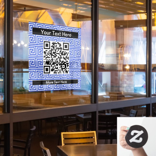 Greek Meander Key Squares Pattern Blue (Restaurant Window)