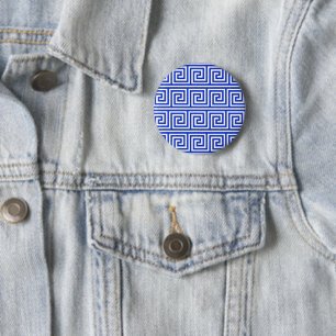 Greek Meander Key Squares Pattern Blue 6 Cm Round Badge