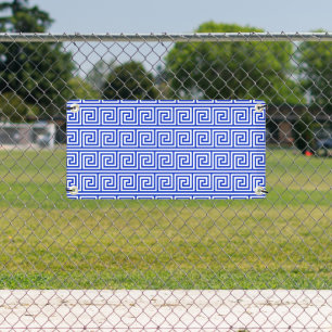 Greek Meander Key Squares Pattern Blue Banner