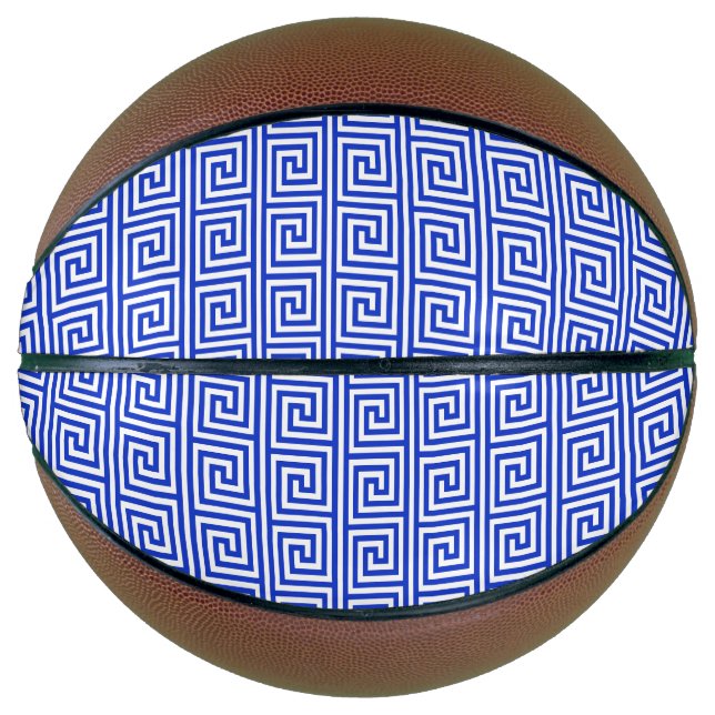 Greek Meander Key Squares Pattern Blue Basketball (Front)