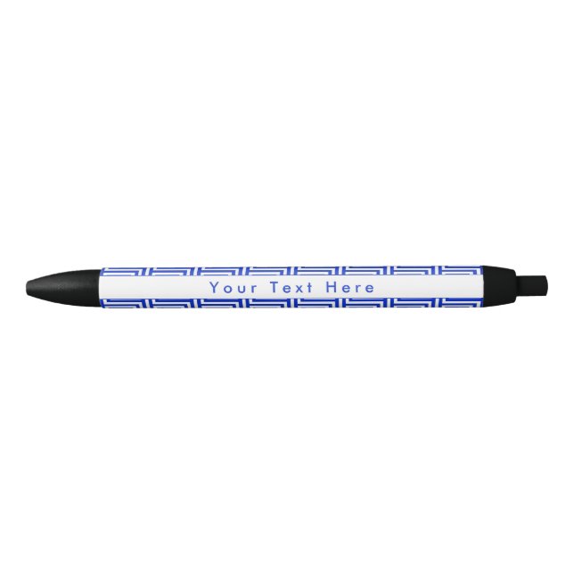 Greek Meander Key Squares Pattern Blue Black Ink Pen (Front)
