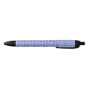 Greek Meander Key Squares Pattern Blue Black Ink Pen